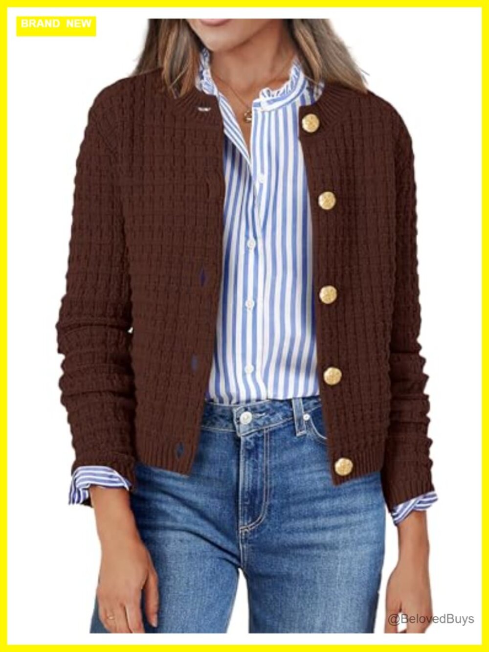 Women's Textured Knit Button Front Cardigan Long Sleeve Cropped Sweater